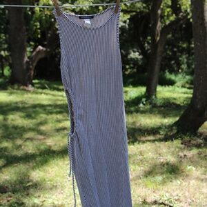 Caution to the Wind Brown & White Striped Side Tie Maxi Dress